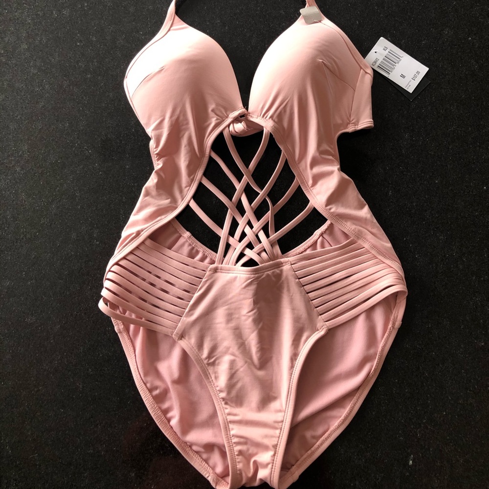 Kenneth Cole Pink Strappy One Piece Swim Suit